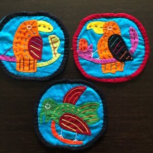 3 Handmade Birds Toucan Jungle Kuna Mola Panama Handmade Souvenir Patches VTG